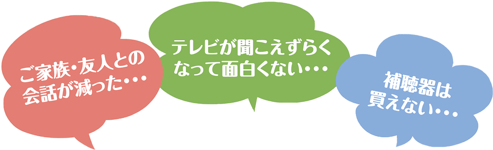 ご家族・友人との会話が減った・テレビが聞こえづらくなって面白くない・補聴器は買えない